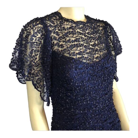 NICOLE BAKTI  Scalloped Flutter Sleeve Beaded Mermaid Dress STYLE #663 size 8 - Picture 6 of 12